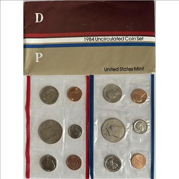 >1984 (D&P) U.S. Mint Uncirculated Coin Set - 10 Coins in Original Mint Packaging with 2 Mint Tokens and COA