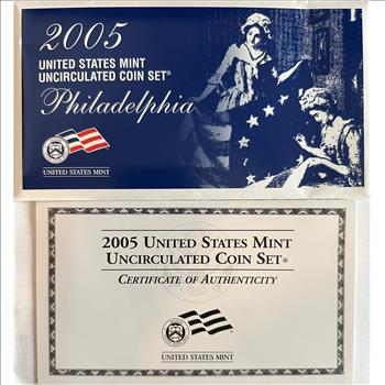 2005 U.S. Philadelphia Mint Uncirculated Coin Set - 11 Coins Including Sacagawea Dollar in Original Mint Packaging with COA
