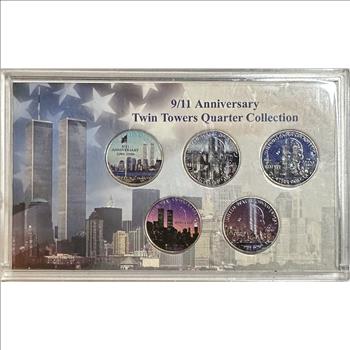 >2001 U.S. NY State Quarters Colorized (5) - 9/11 Anniversary Twin Towers Quarter Collection - Gorgeous - COA Included