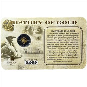* History of Gold - California Gold Rush - Sutter's Mill - 14K Gold Replica Coin - 0.5 Grams - American Mint - One of 9,999