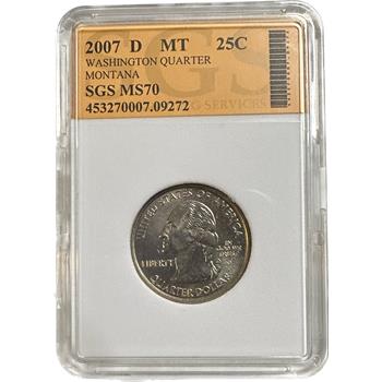 >2007-D U.S. Washington State Quarter Montana - SGS Certified MS70