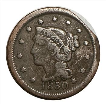 >1850 U.S. Braided Hair One Cent - Clipped Planchet Error!