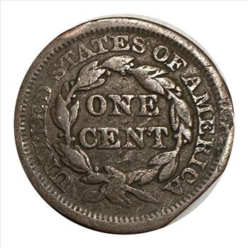 >1850 U.S. Braided Hair One Cent - Clipped Planchet Error!