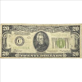 >1934 Series U.S. Twenty Dollar ($20) Federal Reserve Note with Light Green Seal