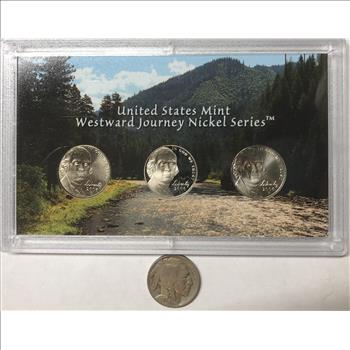 >2006-(D,S&P) U.S. Mint Westward Journey Nickel Series Coin Set With COA (3 Nickels) and 1928-D Buffalo Nickel - 4 Coins