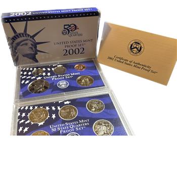 >2002-S U.S. Mint Proof Set - 10 Coins Including Sacagawea Dollar and Kennedy Half in Original Mint Packaging W COA