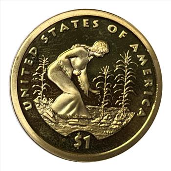 * 2009-S U.S. Proof Sacagawea and Infant Son One Dollar ($1) Coin - Native Woman Planting Seeds on Reverse