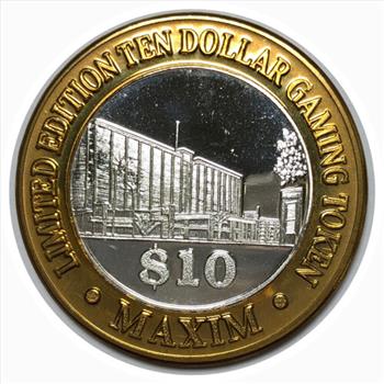 Silver Strike!  Collector's Series $10 Silver Gaming Token -Maxim Hotel Casino Las Vegas Nevada - .999 Fine Silver