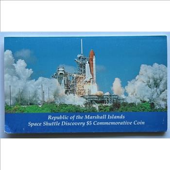 1988 Republic of the Marshall Islands Space Shuttle Discovery $5 Commemorative Coin in Educational Tri-Fold