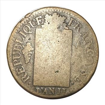 1793 France First Republic 1 Sol Coin - Only Year of Issue - Very Early Dated Coin