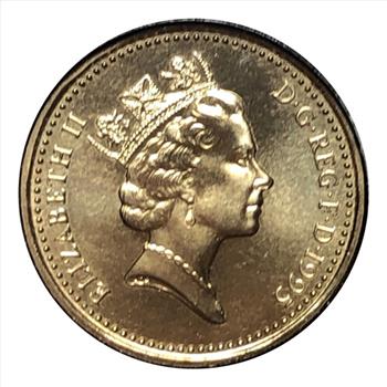 *1995 Wales Royal Mint Brilliant Uncirculated One Pound Coin with Dragon on Reverse and Queen's Portrait on Obverse - Trifold