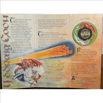 *1995 Wales Royal Mint Brilliant Uncirculated One Pound Coin with Dragon on Reverse and Queen's Portrait on Obverse - Trifold