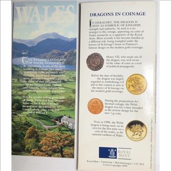 *1995 Wales Royal Mint Brilliant Uncirculated One Pound Coin with Dragon on Reverse and Queen's Portrait on Obverse - Trifold