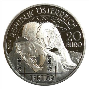 >2014 Austria Silver Proof Republic of Osterreich 20 Euro Coin - Prehistoric Life - Tertiar - Box & COA #20523 of 50,000