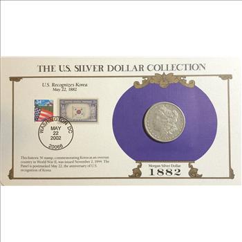 >1882 U.S. Silver Morgan Dollar, The U.S. Silver Dollar Collection With Stamp Honoring The Recognition of Korea!