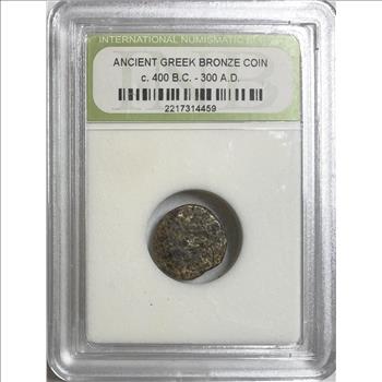 >400 B.C.-300 A.D. Ancient Greek Bronze Coin - International Numismatic Bureau Certified