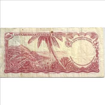 1965 Issue East Caribbean Dollar Banknote with a Portrait of a Young Queen Elizabeth II on Front Side