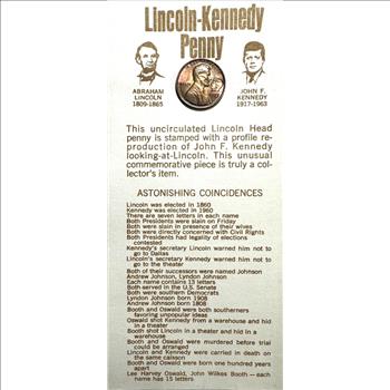 1974 Lincoln-Kennedy Penny - Stamped with a Profile Reproduction of John F. Kennedy Looking at Lincoln