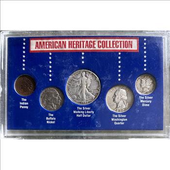 American Heritage Collection U.S. Minted Coin Set - 5 Coins Total, 3 Silver Including 1942-D Walking Liberty Airtight Encased!