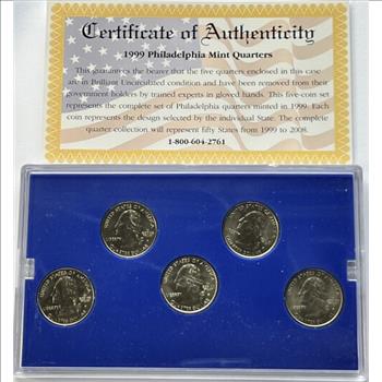 1999 Philadelphia Mint Edition - Brilliant & Uncirculated State Quarter Collection - DE, NJ, CT, PA & GA