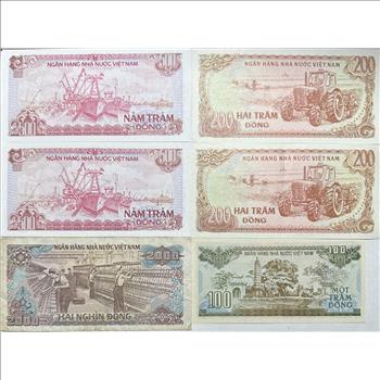 Vietnam Paper Currency - 6 Vibrant, Very Crisp 100, 200, 500 and 2000 Dong Banknotes, 4 with Sequential Serial Numbers!