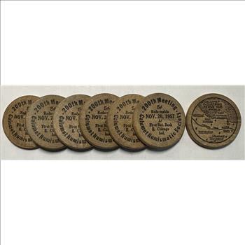 Lot of 1957 Collectible Wooden Tokens, 200th Meeting Calumet Numismatic Society (7)