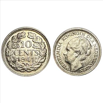 1976 Sudan 5 & 10 Mills and a 5 Piastres - Littleton Stamp & Coin Company - and 1941 Netherlands Silver 10 Cents - 4 Coins