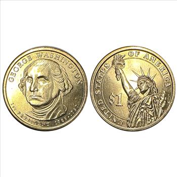 U.S. Presidential $1 Coins - 2007-D Uncirculated George Washington and 2008-S Proof Andrew Jackson - 2 One Dollar Coins