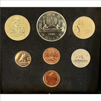. 1980 Canada Royal Canadian Mint Uncirculated Coin Set - 7 Coin Set with COA