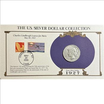>1927-S U.S. Silver Peace Dollar, The U.S. Silver Dollar Collection With Stamp Honoring Charles Lindbergh!