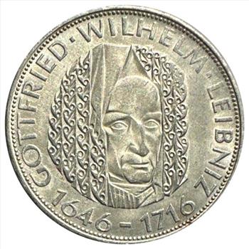 - 1966-D Germany Silver Large 5 Marks - Gottfried Wilhelm Leibniz