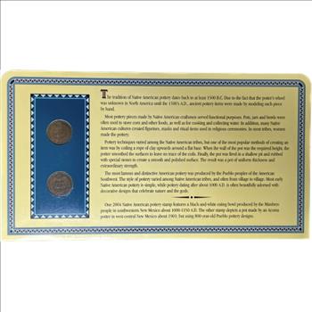 *1882 & 1883 U.S. Indian Head Cents & Stamps Honoring Native American Pottery on Frameable Collector's Panel