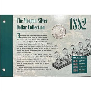 >1882 U.S. Silver Morgan Dollar - The Morgan Silver Dollar Collection - Historic Events of the Time and COA