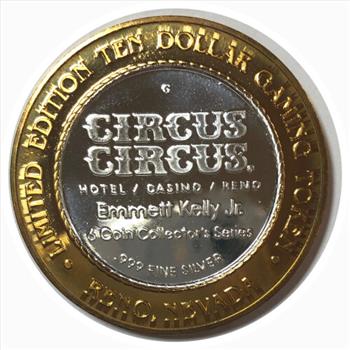Silver Strike!  Collector's Series $10 Silver Gaming Token -Circus Circus Reno Nevada - .999 Fine Silver