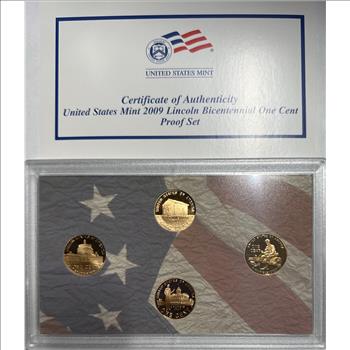 2009-S U.S. Mint Lincoln Bicentennial One Cent Proof Set - 4 Coins in Original Mint Packaging with COA