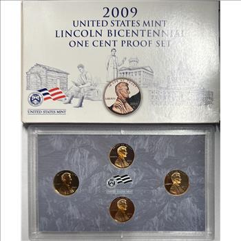 2009-S U.S. Mint Lincoln Bicentennial One Cent Proof Set - 4 Coins in Original Mint Packaging with COA
