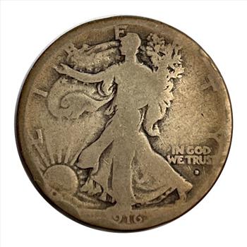 1916-D U.S. Silver Walking Liberty Half Dollar - Mint Mark on Obverse
