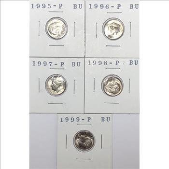 1995-P 1996-P 1997-P 1998-P 1999-P U.S. Roosevelt Dimes - Brilliant Uncirculated