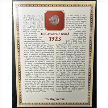 * 1923 U.S. Buffalo Nickel & 1993 29¢ Stamp - The Oregon Trail - Coin & Stamp on Collector's Panel