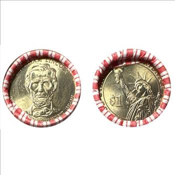 - 2010 Abraham Lincoln (1861-1865) Presidential $1 Coin - Mint Mark on Edge - Roll of 25 Coins