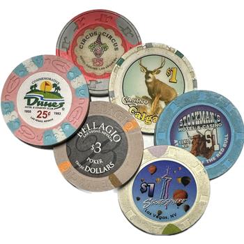 >Assortment of 6 Casino Gaming Chips - Dune's, Bellagio, Stockman's and More!