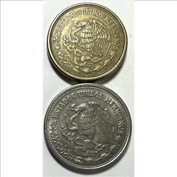 Pair of Mexico Peso Coins - 1984 Mo $100 Pesos and 1986 Mo $500 Pesos