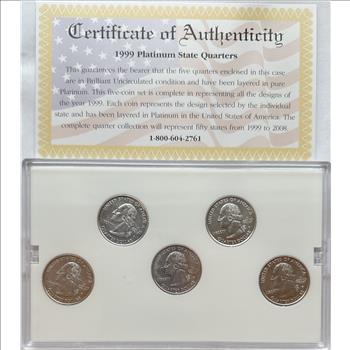 1999 U.S. Platinum State Quarters Set - Delaware, Pennsylvania, New Jersey, Georgia and Connecticut