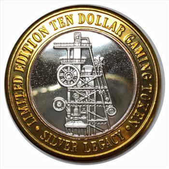 Silver Strike!  Collector's Series $10 Silver Gaming Token -Silver Legacy Reno Nevada - 1st Anniversary