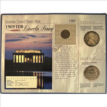 U.S. Mint 1909 VDB Lincoln Penny in Custom Display Panel with Fun Facts and COA