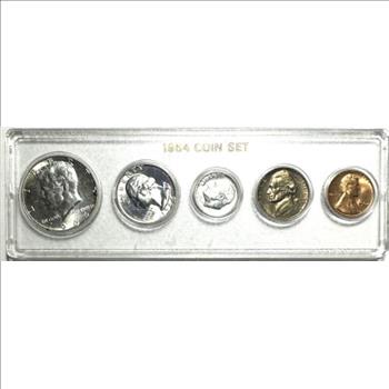 1964 U.S. Silver Coin Set in Whitman Holder - Half Dollar (First Year Silver), Quarter & Dime (Last Year Silver), Nickel & Cent
