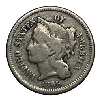 . 1865 U.S. Silver Three Cent Piece Coin