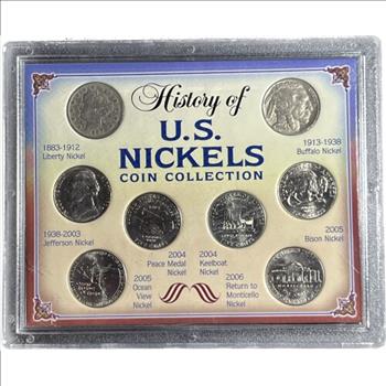 . 1907-2006 History of U.S. Nickels Coin Collection in Custom Case - 8 Nickels
