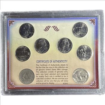 . 1907-2006 History of U.S. Nickels Coin Collection in Custom Case - 8 Nickels