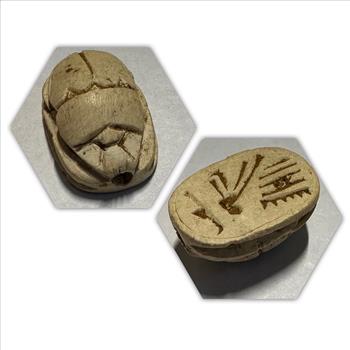 >Middle East Stone Hand Carved Scarab Blue Beetle